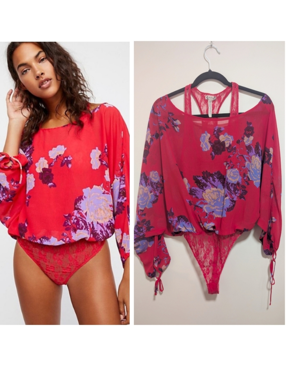 Free People | Over Under Floral Bodysuit In Red